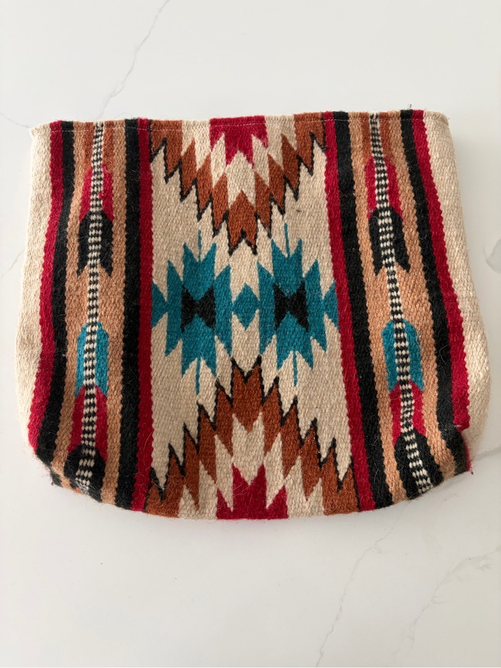 Woven Aztec Pattern Clutch in Beige, Teal & Red